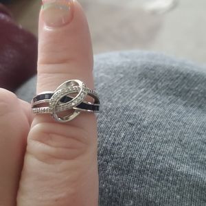 Sterling silver diamond and sapphire ring